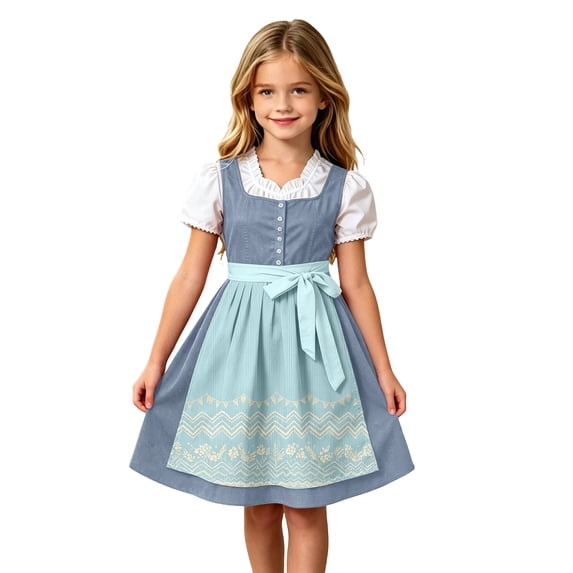Lullu Oktoberfest Girls Traditional Bavarian Dirndl Dress with Apron, Navy, Sizes 3-12