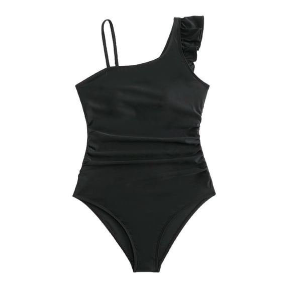 Lullu One-Piece Swimsuit for Girl Ruffle One Shoulder Bathing Suit with Removable Bra Cups