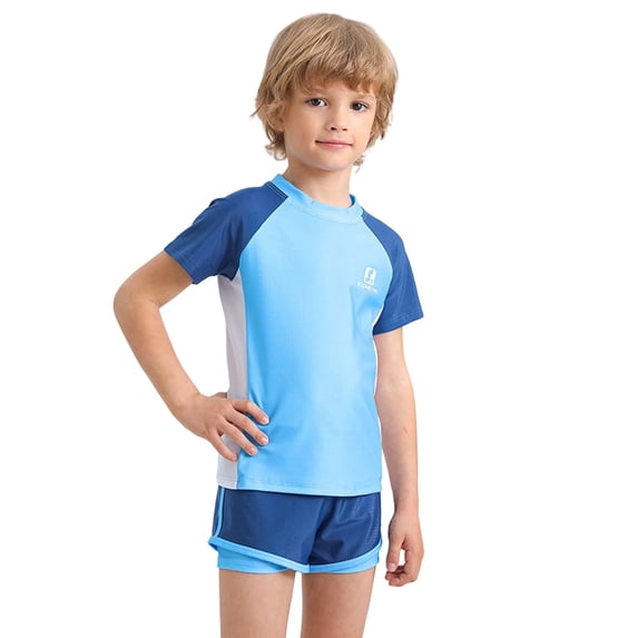 Lullu Short Sleeve Rash Guard Swimsuit for Girls and Boys UPF 50+ Bathing Suit, Sizes 3-14