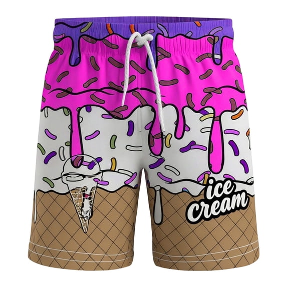 Lullu Summer Boys Casual Shorts Kids Elastic Waist Shorts with Ice-Cream Print, Sizes 2-14