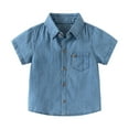 thumbnail image 1 of Lullu Summer Boys Denim Short Sleeve Shirt Casual Solid Button Down Shirt, Sizes 12M-5T, 1 of 3