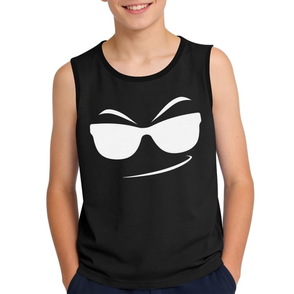 Lullu Summer Boys Lightweight Tank Top Cartoon Expression Print Sleeveless Top, Sizes 3-14