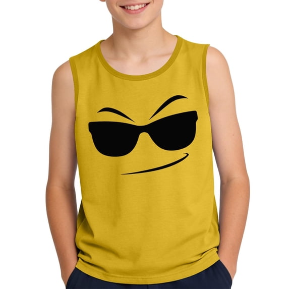 Lullu Summer Boys Lightweight Tank Top Cartoon Expression Print Sleeveless Top, Sizes 3-14