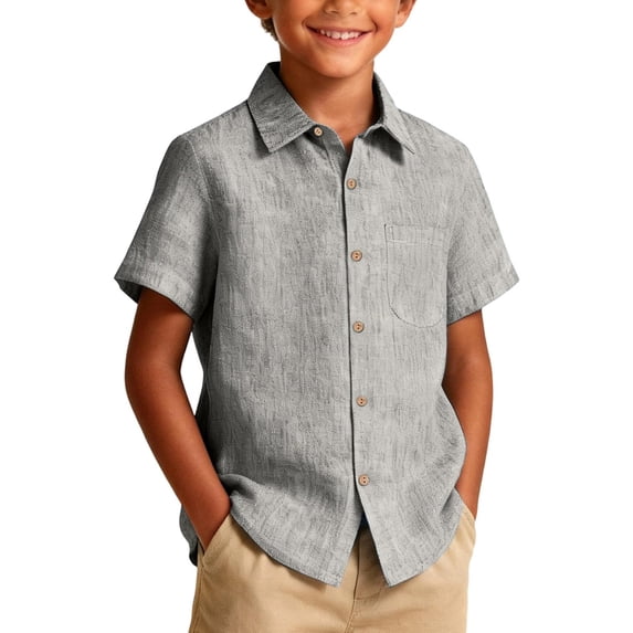 Lullu Summer Boys Short Sleeve Shirt Casual Lightweight Button Down Shirt Top, Sizes 1-11
