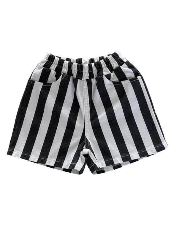 Summer Boys Striped Shorts Kids Lightweight Pull On Beach Shorts, Black, Sizes 3M-6Y