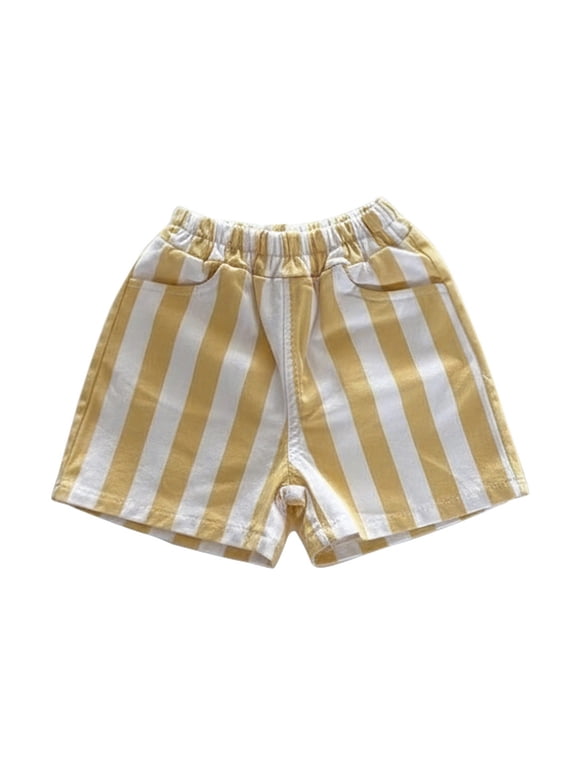 Summer Boys Striped Shorts Kids Lightweight Pull On Beach Shorts, Yellow, Sizes 3M-6Y