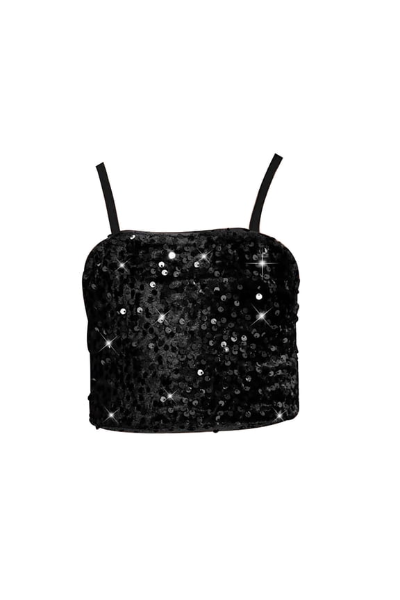 Summer Girl's Shiny Sequin Camisole Sparkly Sleeveless Spaghetti Strap Crop Top