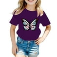 thumbnail image 1 of Lullu Summer Girls Butterfly Graphic Tee Casual Short Sleeve Crew Neck T-Shirt, Sizes 3-12, 1 of 3