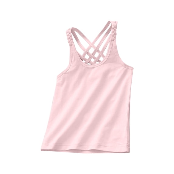 Lullu Summer Girls Crisscross Back Tank Top Casual Cotton Solid Sleeveless Tops, Sizes 1-9