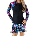 thumbnail image 1 of Lullu Girls 2-Piece Long Sleeve Rash Guard Swim Shorts Swimsuit UPF50+ Bathing Suit, 1 of 4