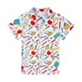 thumbnail image 1 of Lullu Toddler Boys Back-to-School Shirt Cute Graphic Short Sleeve Button Down Shirt, White, 1 of 2