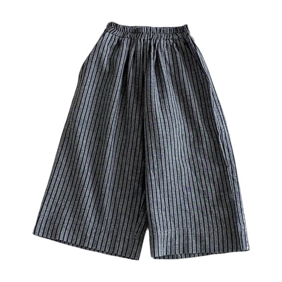 Lullu Toddler Boys Cotton Linen Striped Wide Leg Pants Casual Breathable Pull On Pants