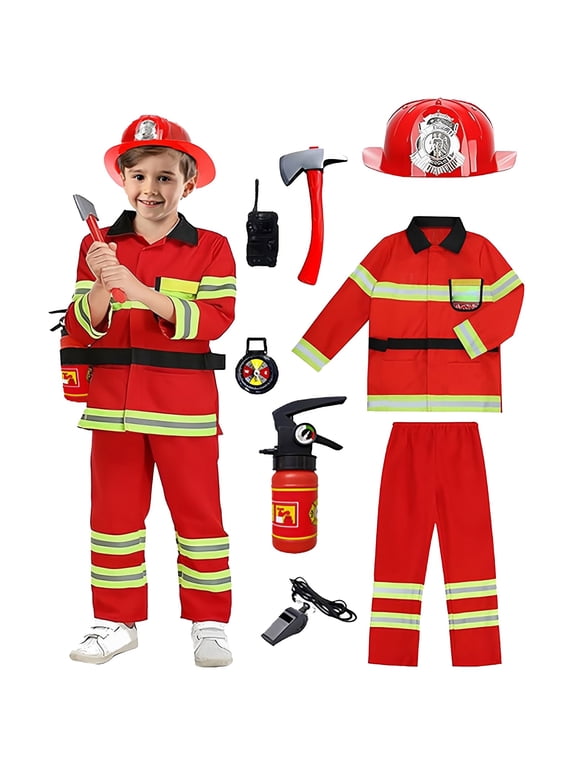 Toddler Boys Fireman Role Play Outfits Dress Up Performance Toy Accessories Set
