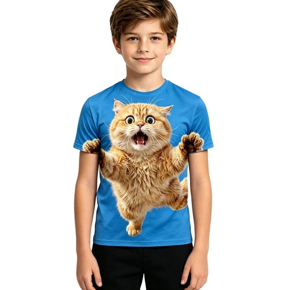 Lullu Toddler Boys Funny Animal Graphic T Shirt Cute Cat Print Short Sleeve Round Neck T-Shirt Top, Sizes 3-4