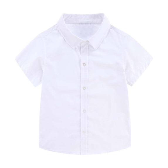 Lullu Toddler Boys Short Sleeved White Shirt Summer Casual Lightweight Button Down Shirt