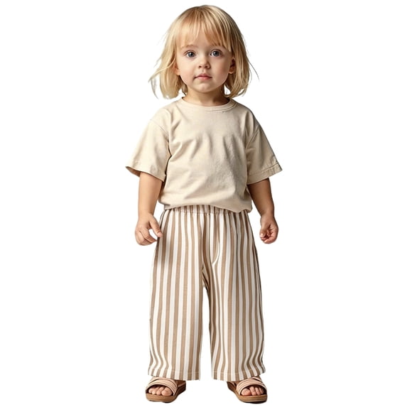 Lullu Toddler Boys Striped Wide Leg Pants Casual High Rise Breathable Pull On Cotton Pants