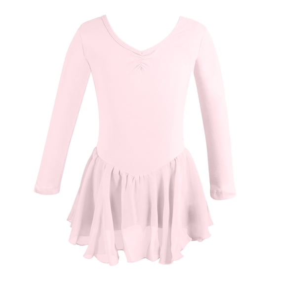 Lullu Toddler Girls Ballet Long Sleeve Dance Dress Gymnastics Stretch Leotard with Skirt