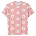 thumbnail image 1 of Lullu Toddler Girls Casual Flower Print Short Sleeve T-Shirt Summer Crew Neck T Shirt,Pink, 1 of 3