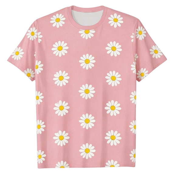 Lullu Toddler Girls Casual Flower Print Short Sleeve T-Shirt Summer Crew Neck T Shirt,Pink