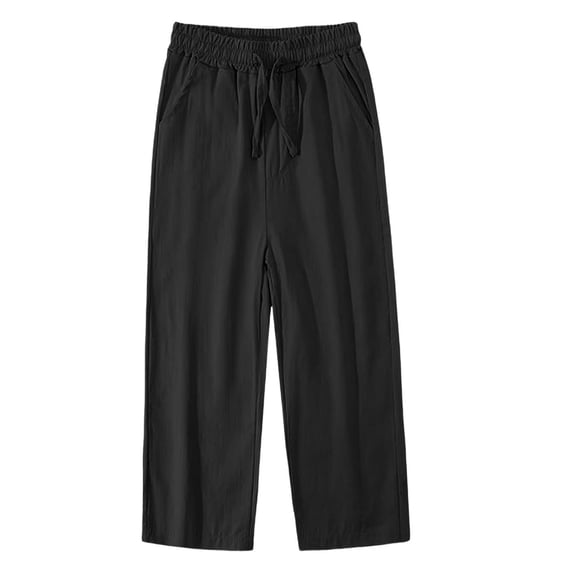 Lullu Toddler Girls Cotton Linen Pants Breathable Straight Wide Leg Pants, Sizes 4-13