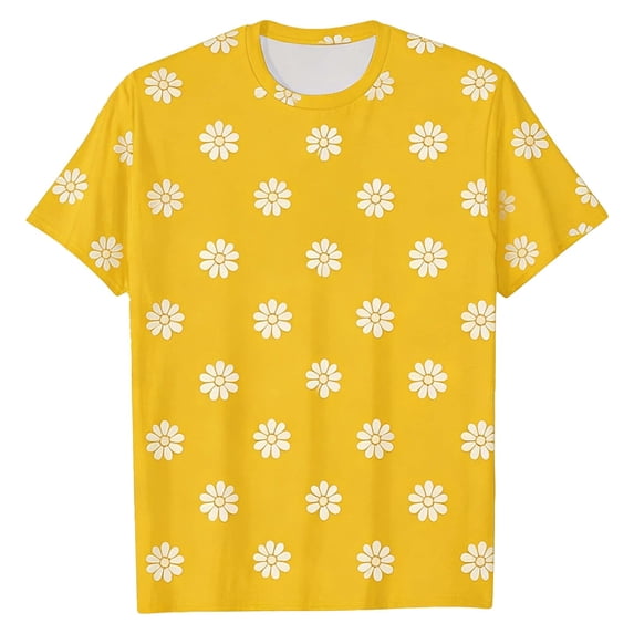 Lullu Toddler Girls Flower Print Short Sleeve T-Shirt Summer Crew Neck T Shirt, Yellow