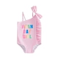 thumbnail image 1 of Lullu Toddler Girls Letter Print Bow Ruffles One-Piece Swimsuit One Shoulder Bathing Suit, 1 of 5