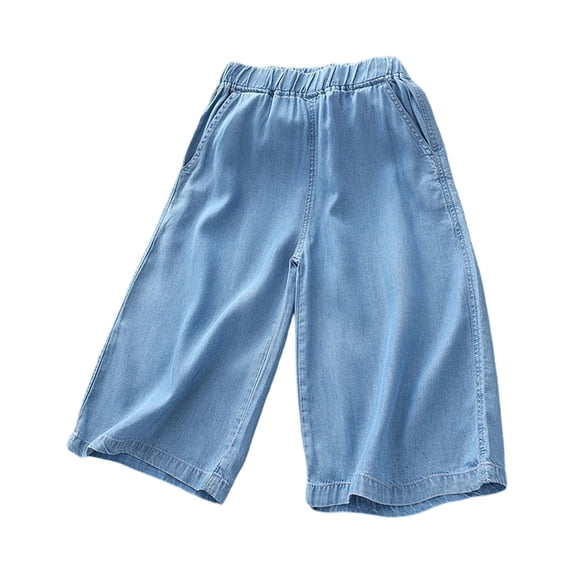 Lullu Toddler Girls Lightweight Wide Leg Jeans Summer Pull On High Rise Soft Denim Pants