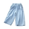 thumbnail image 1 of Lullu Toddler Girls Lightweight Wide Leg Jeans Summer Pull On High Rise Soft Denim Pants, 1 of 4