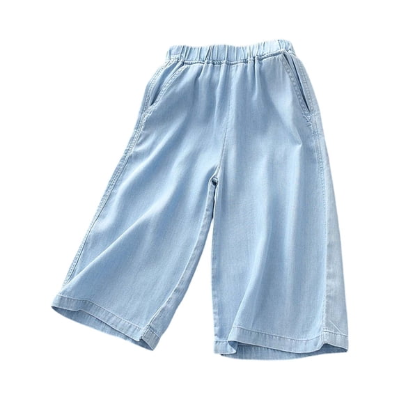 Lullu Toddler Girls Lightweight Wide Leg Jeans Summer Pull On High Rise Soft Denim Pants