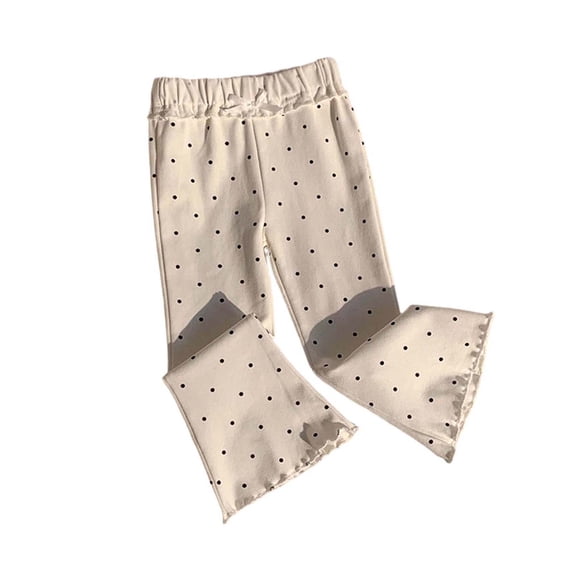 Lullu Toddler Girls Polka Dot Ruffle Flare Pants Casual Cotton Pull On Stretch Leggings, White