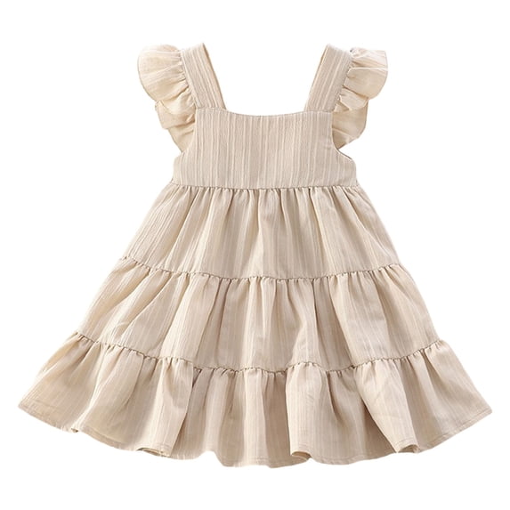 Lullu Toddler Girls Ruffle Sleeveless Tiered Flowy Dress Summer Square Neck Swing Dress