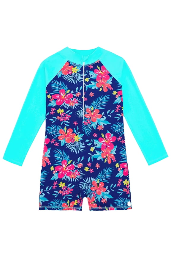 Toddler Girls Zipper Long Sleeve Rash Guard One-Piece Swimsuit UPF 50+ Surfing Suit