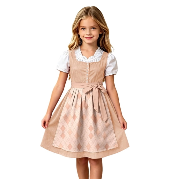 Lullu Traditional Oktoberfest Dress for Girls Bavarian Dirndl Party Dress Apron, Orange, Sizes 3-12