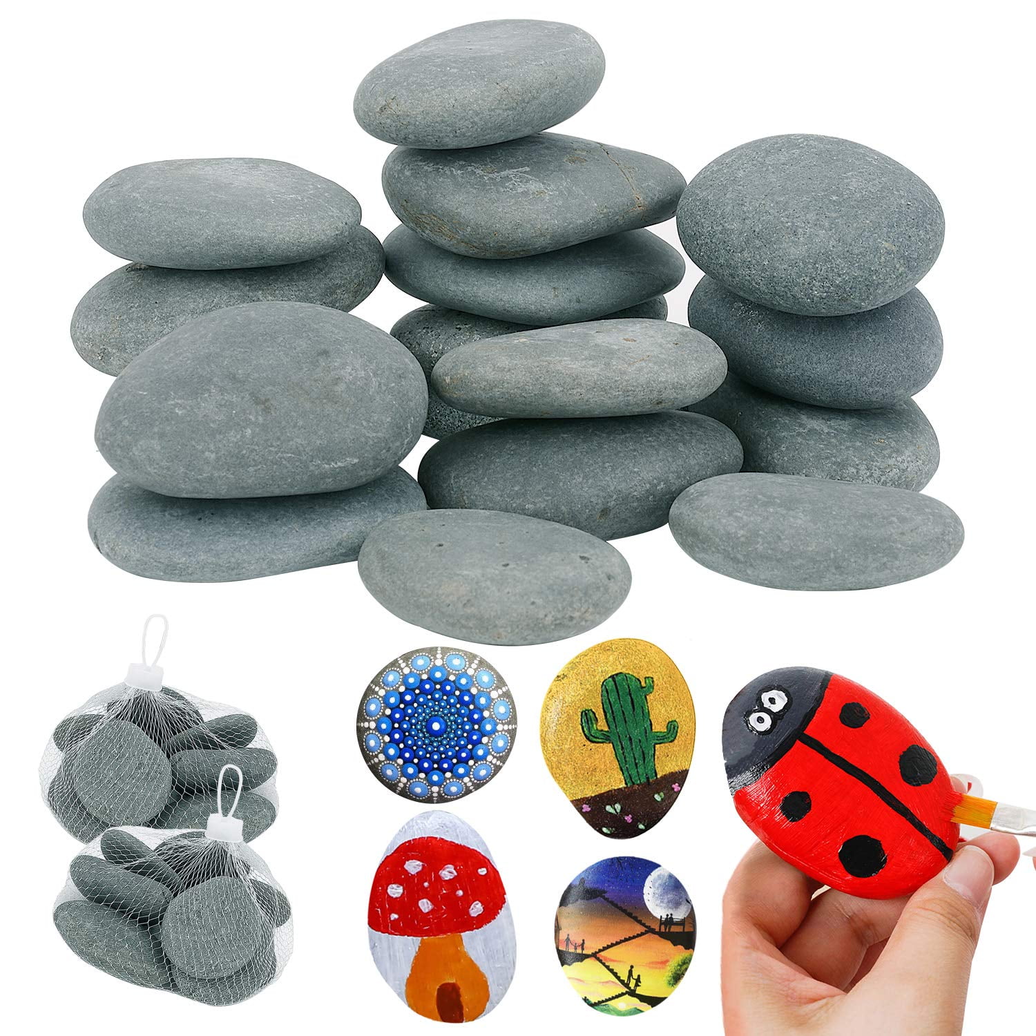 70 Craft Rocks for Rock Painting, Bulk Extremely Smooth Flat Stones,  2”-3.5” in.