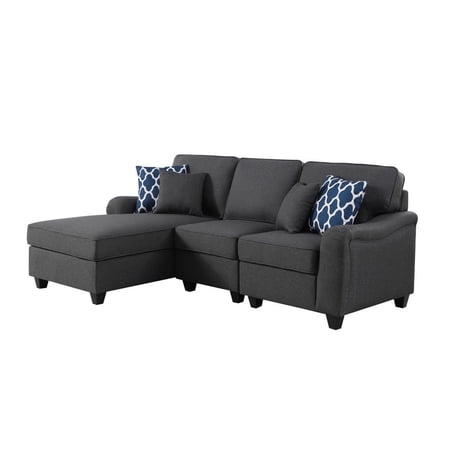 Lulu 93 Inch Sectional 3 Seater Sofa with Left Chaise, 4 Pillows, Dark Gray- Saltoro Sherpi