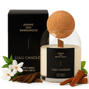 Lulu Candles | Jasmine, Oud & Sandalwood| Luxury Scented Soy Jar Candle | Hand Poured in The USA | Highly Scented Long Lasting | Wood Wick 10 Oz. Cork