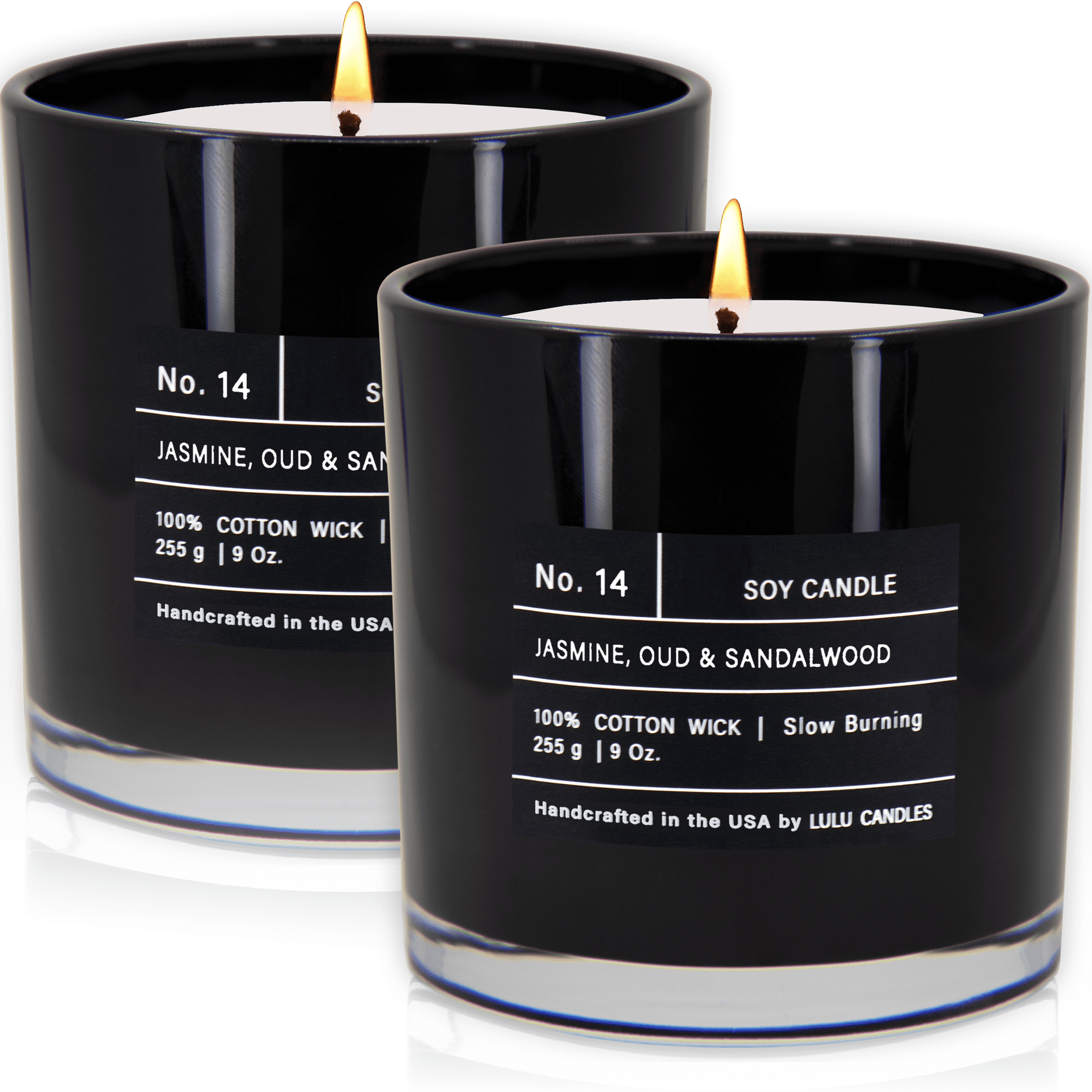 Lulu Candles | Jasmine, Oud & Sandalwood | Luxury Scented Soy Jar Candle | Hand Poured in The USA | Highly Scented & Long Lasting (9 Oz. 2 Pack)
