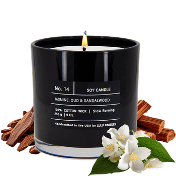 Lulu Candles | Jasmine, Oud & Sandalwood | Luxury Scented Soy Wax Blend | Hand Poured in the USA | Highly Scented Candles for Home Fragrance & Decor (9 oz.)