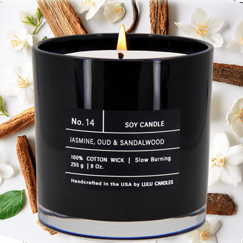 Lulu Candles Jasmine, Oud & Sandalwood Scented Jar Candle 9 Oz.