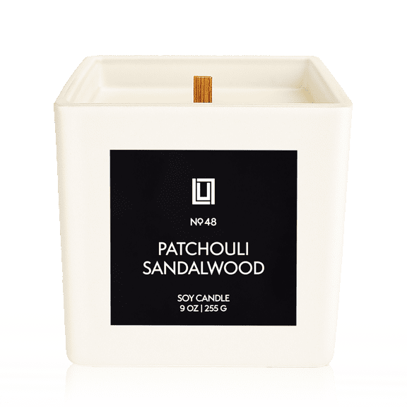 Lulu Candles | Patchouli Sandalwood | Luxury Wood Wick Candle in Matte Black Jar – Earthy, Highly Scented Soy Candle with Cedar, Musk & Earth Accord | Aromatherapy Candle, Gift for Men & Women