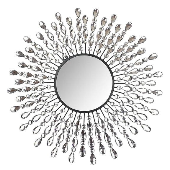 Lulu Decor, 23.50" Crystal Drop Wall Mirror, 9" Round Beveled Mirror Handmade for Living Room & Bedroom