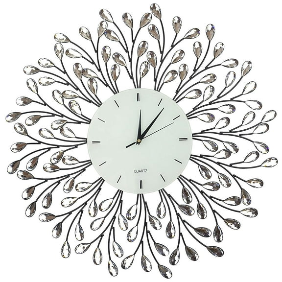 Lulu Decor, 25 Vine Decorative Metal Wall Clock, White Glass Lines Dial 9.5, Crystal Accent Clock Living Room & Bed Room
