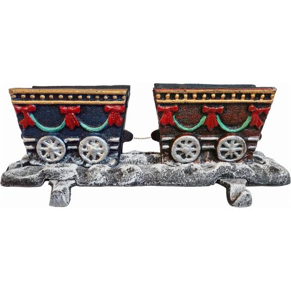 Lulu Decor Cast Iron Christmas Train Cart Stocking Holder with 2 Hooks, Multicolor