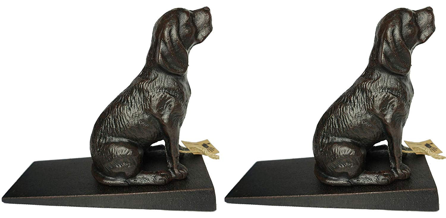 Lulu Decor Cast Iron Heavy Duty 6 lbs 9 oz Dog Door Stoppers with Base, Each Measures 7" H, 3.5" W and 8.25" L, Cute, Good Looking Dogs, Set of 2 Door stoppers