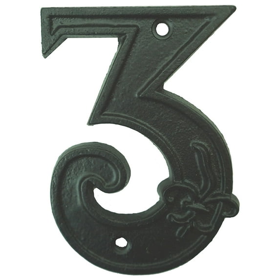Lulu Decor, Cast Iron House Number 3 Vintage Black Finish with Fleur De Lis (# 3)