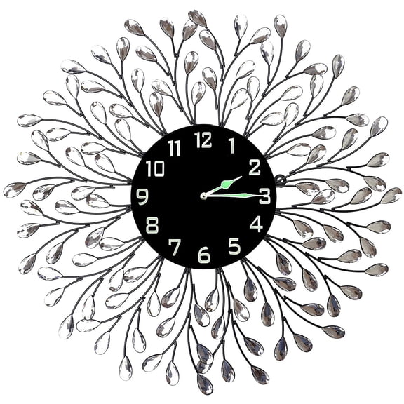 Lulu Decor, Decorative Crystal Metal Vine Wall Clock, Diameter 25", 9.50" Black dial in Large Arabic Numerals, Perfect for Housewarming Gift (L72NDC)