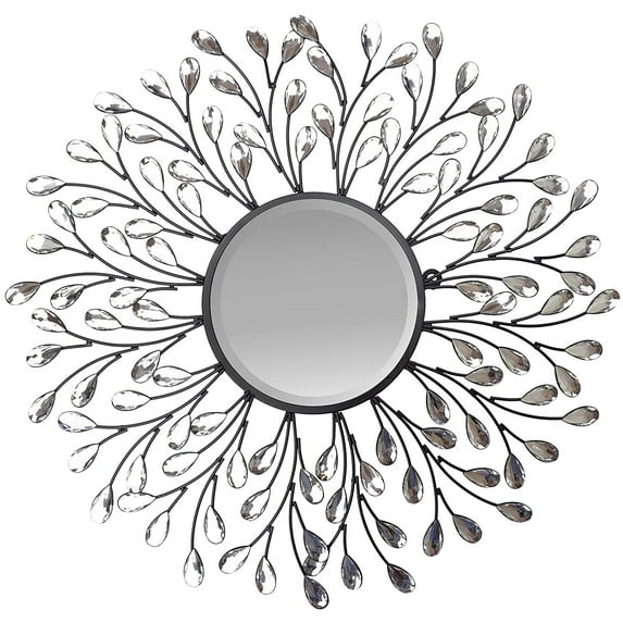 Lulu Decor, Decorative Crystal Metal Vine Wall Mirror, Beveled Mirror, Frame Measures 24", Mirror Measures 11", Perfect for Housewarming Gift (L72MC)