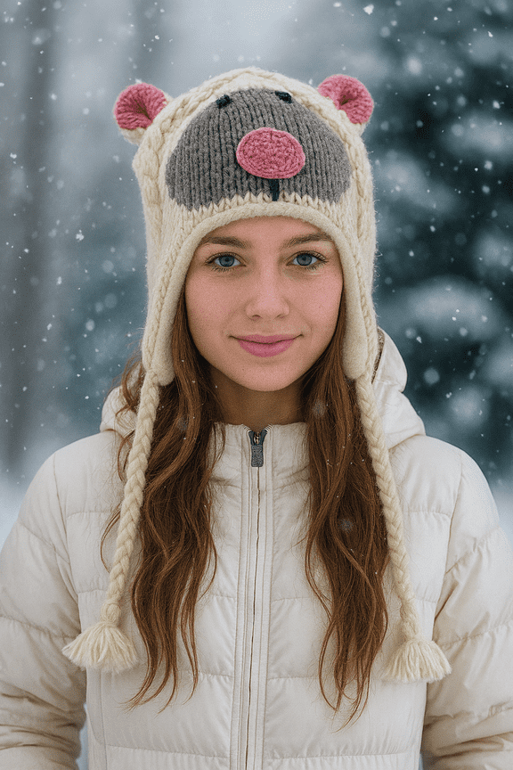 Lulu Lamb Woolen Animal Hat with Micro Fleece Lining for Children, Teen and Adult ,Handknitted by Professional Local Artisans