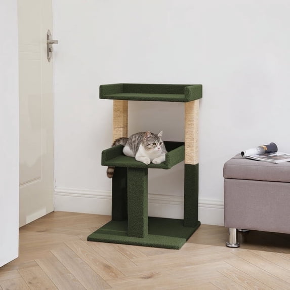 Lulu 2-Tier Cat Tree Tower for Indoor Cats – Large Cat Tower & Cat Condo for Large Cats | Cat Tree House:Green