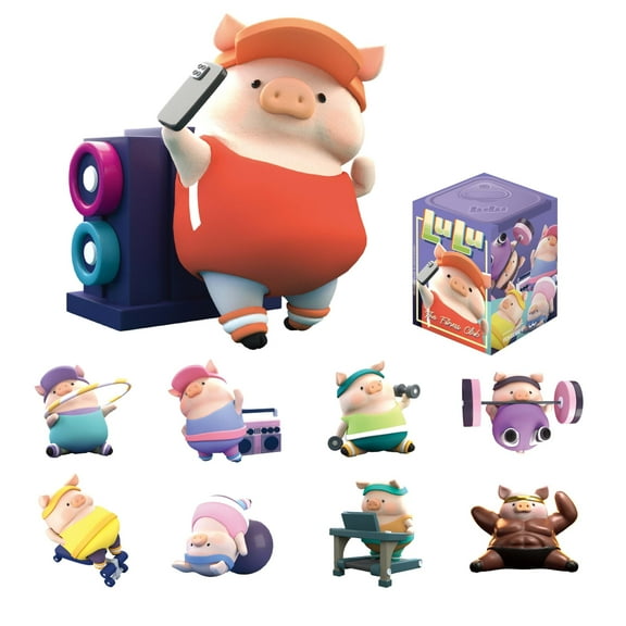 Lulu The Piggy Blind Box Figures - Fitness Club Series Blind Boxes Mystery Box Cute Animal Figurines Collectible Toys Home Desk Decorations Holiday Birthday Gifts, Single Box
